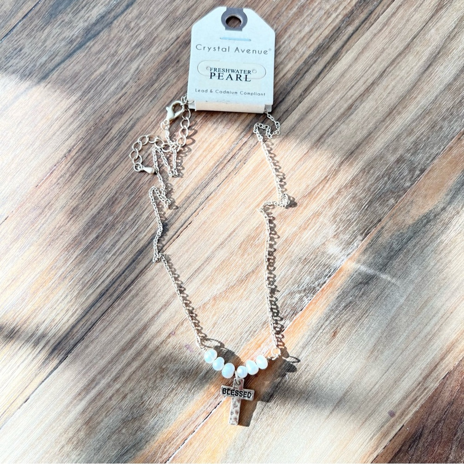Freshwater Pearl Necklace Cross Christian Blessed Crystal Avenue 15$
